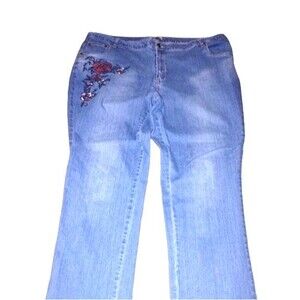 Woman Within Rose Embroidered Jeans Plus Size 24W.